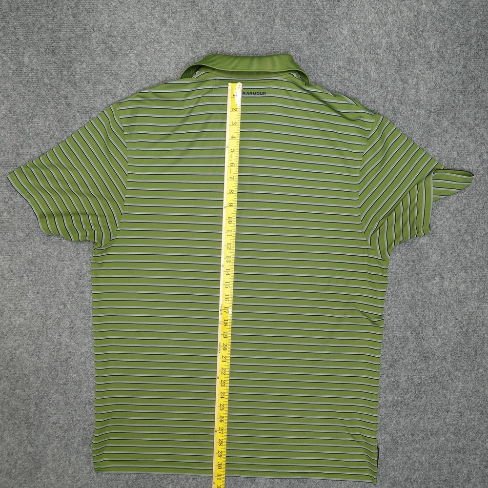 Under Armour Shirt Mens Large Green Striped HeatGear Golf Performance Loose Fit - Picture 7 of 8